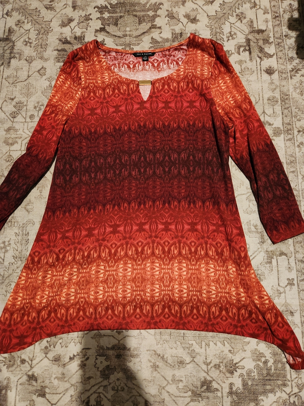 Zac & Rachel Red to Orange Ombre Keyhole Tunic